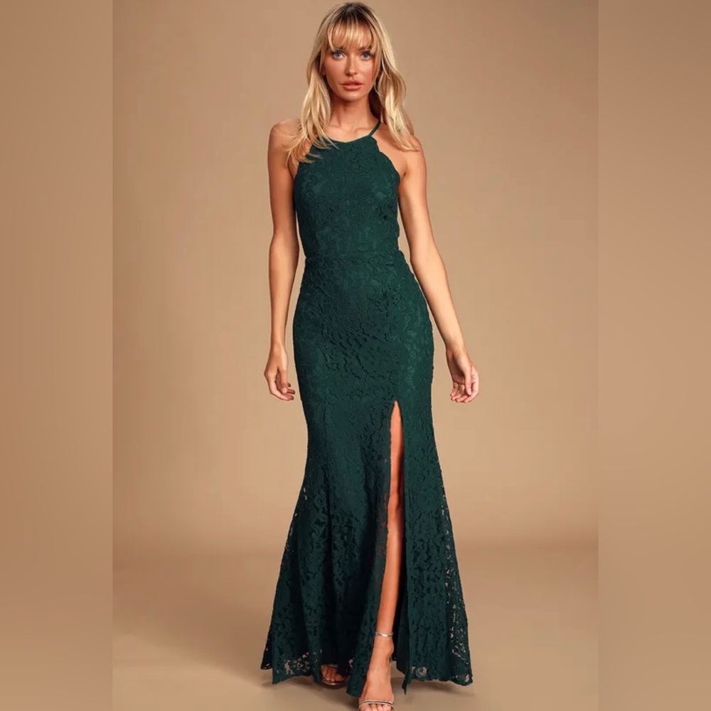 Lulu’s Lace Green Trumpet Maxi Dress